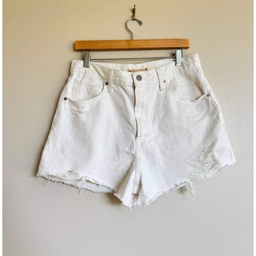 Levis High Waist Mom Shorts 31 White Distressed Denim Cutoff Y2K Vintage